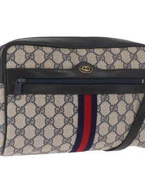 GUCCI GG Supreme Sherry Line Shoulder Bag PVC Navy Gold 010 378 Auth ka1129